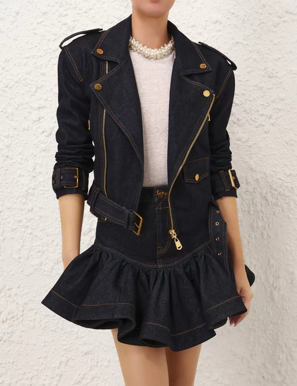 ZIMMERMANN Crush Denim Biker Jacket