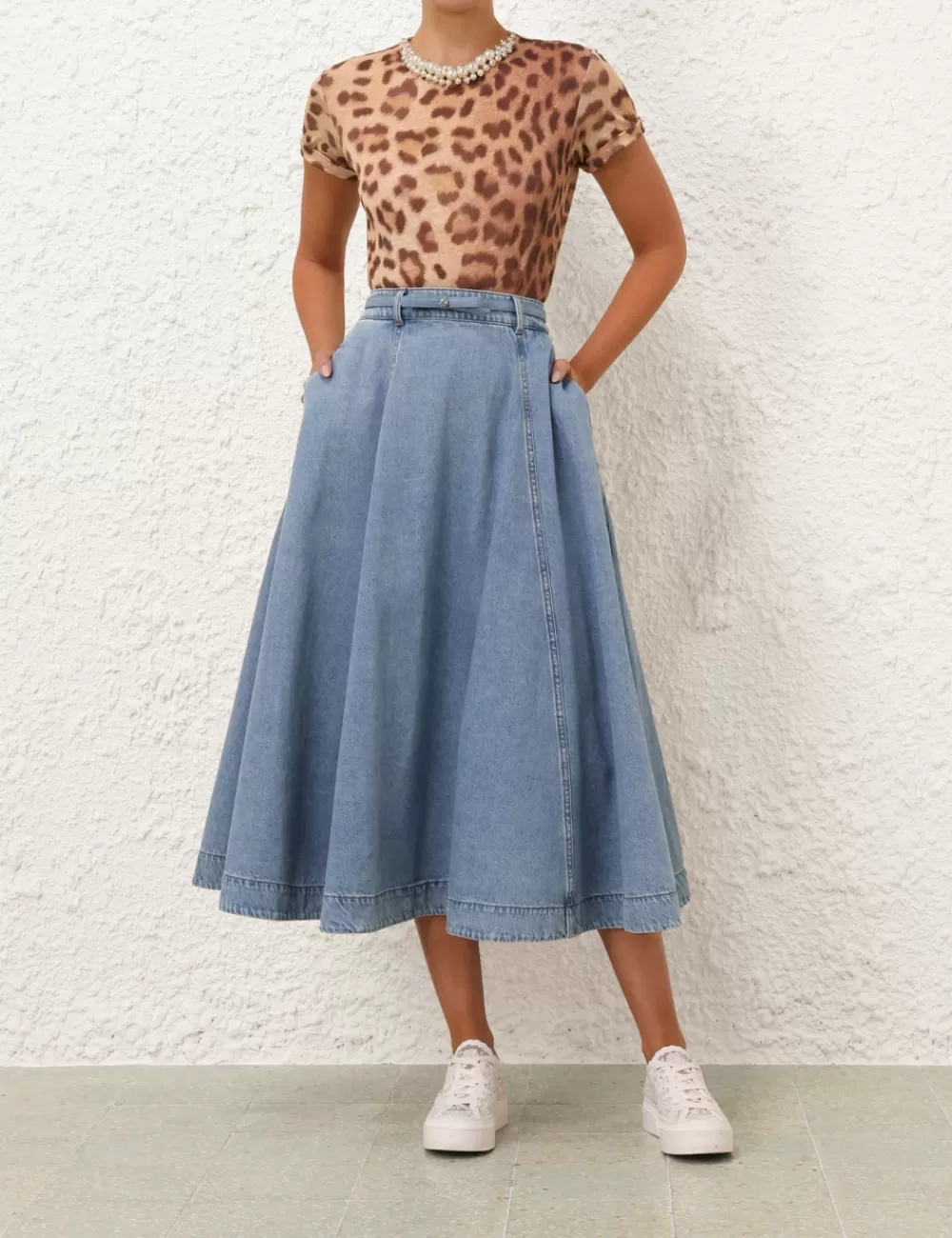 ZIMMERMANN Crush Denim Full Midi Skirt