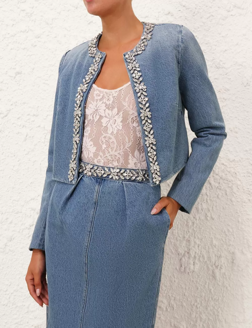 ZIMMERMANN Crush Embellished Denim Jacket