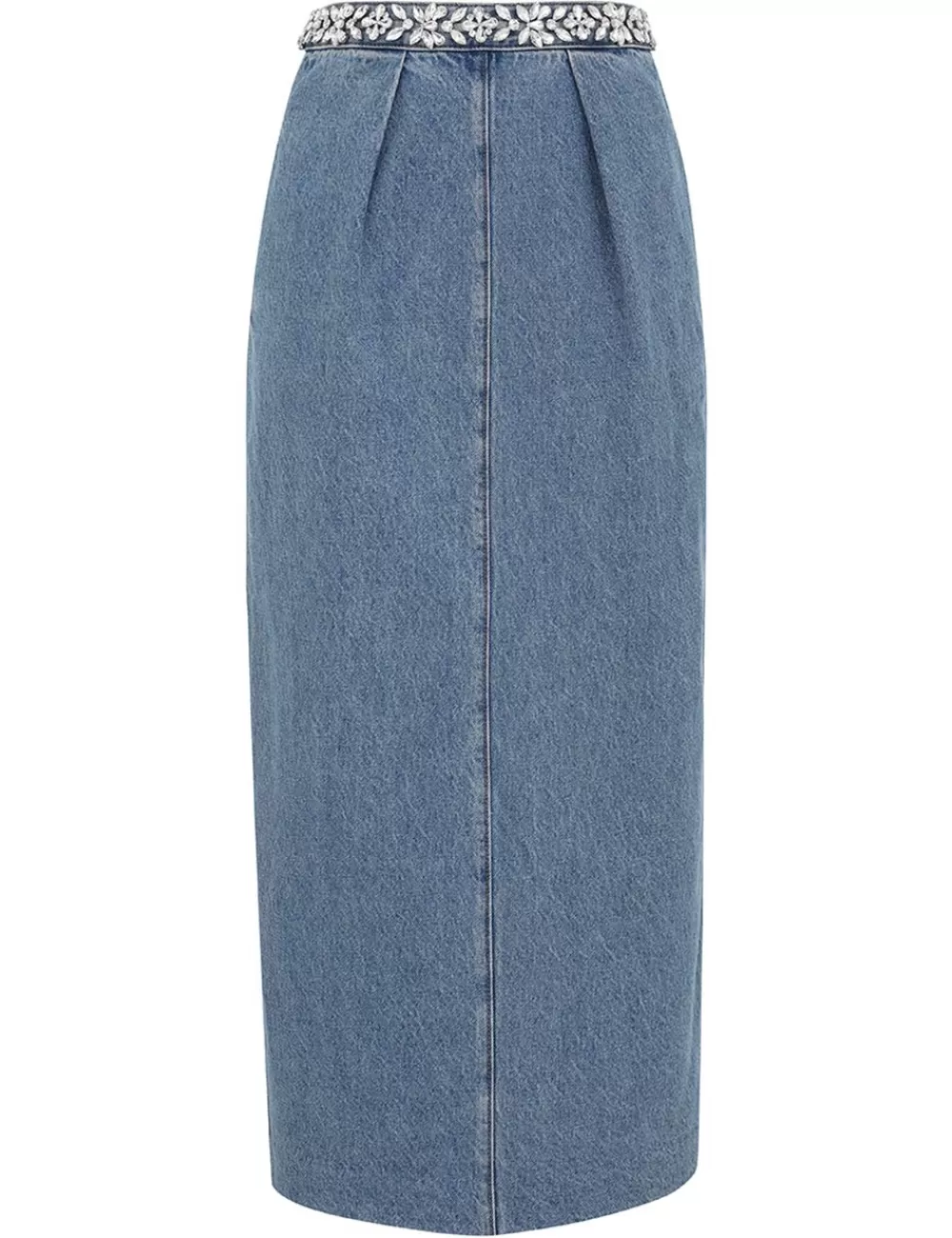 ZIMMERMANN Crush Embellished Denim Skirt