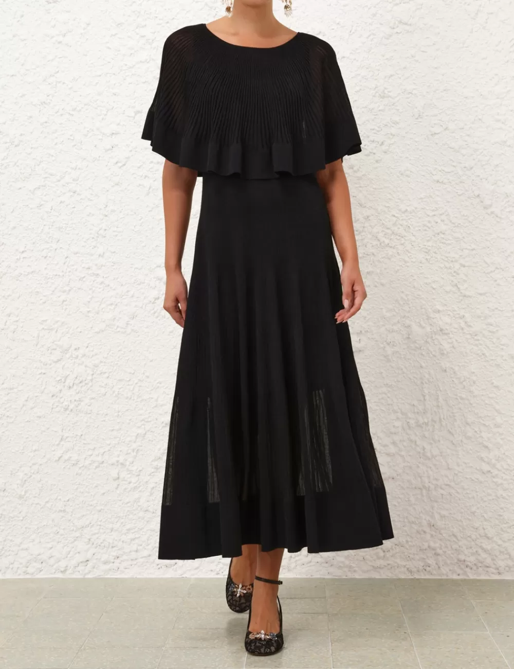 ZIMMERMANN Crush Pleated Cape Maxi Dress