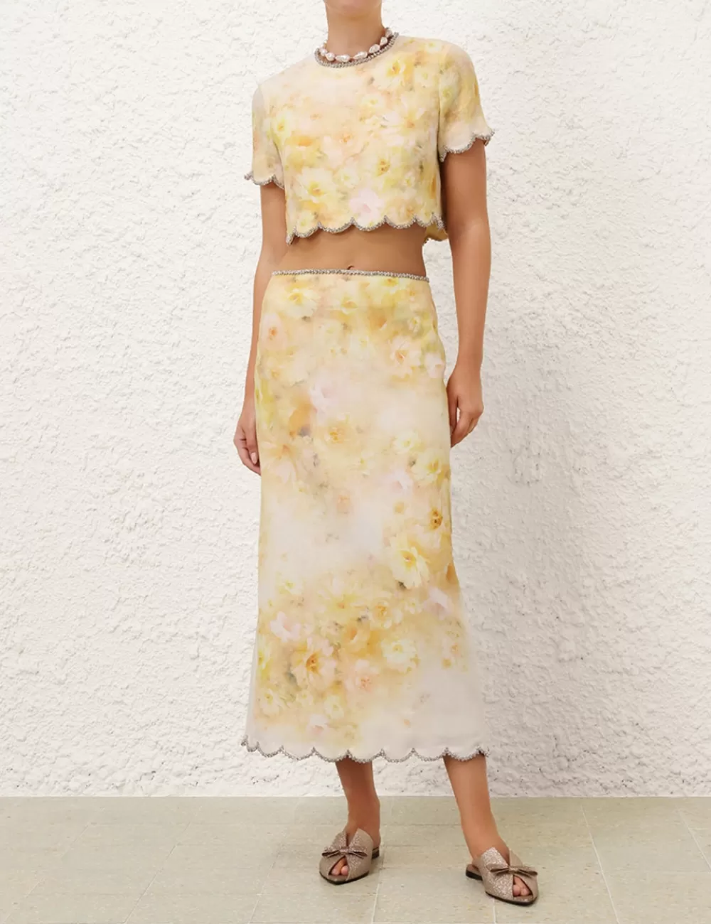 ZIMMERMANN Crush Scalloped Midi Skirt