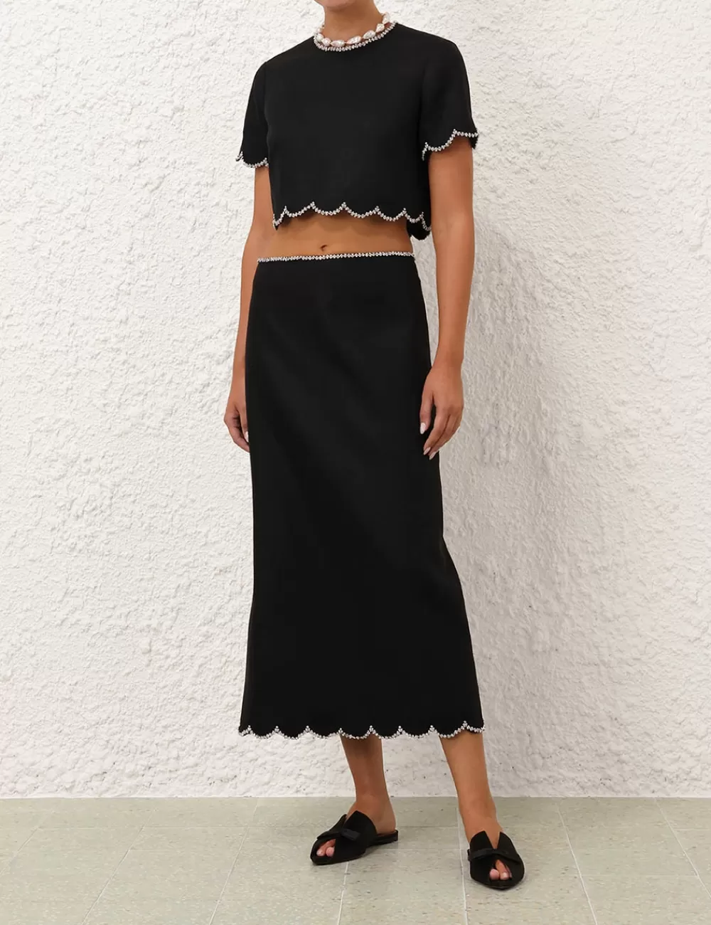 ZIMMERMANN Crush Scalloped Midi Skirt