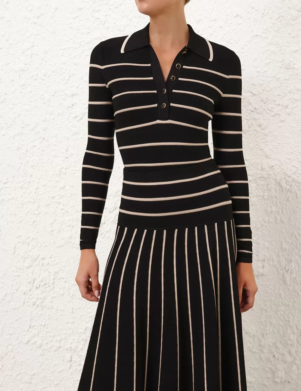 ZIMMERMANN Crush Stripe Long Sleeve Polo