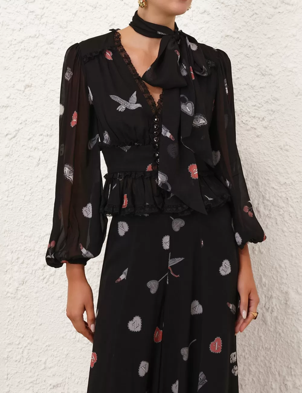 ZIMMERMANN Crush V Neck Lace Blouse