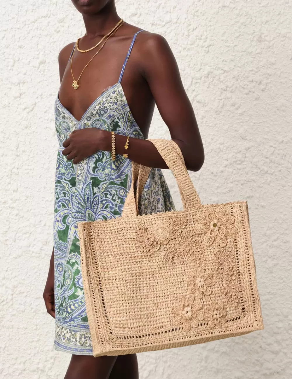 ZIMMERMANN Floral Raffia Tote