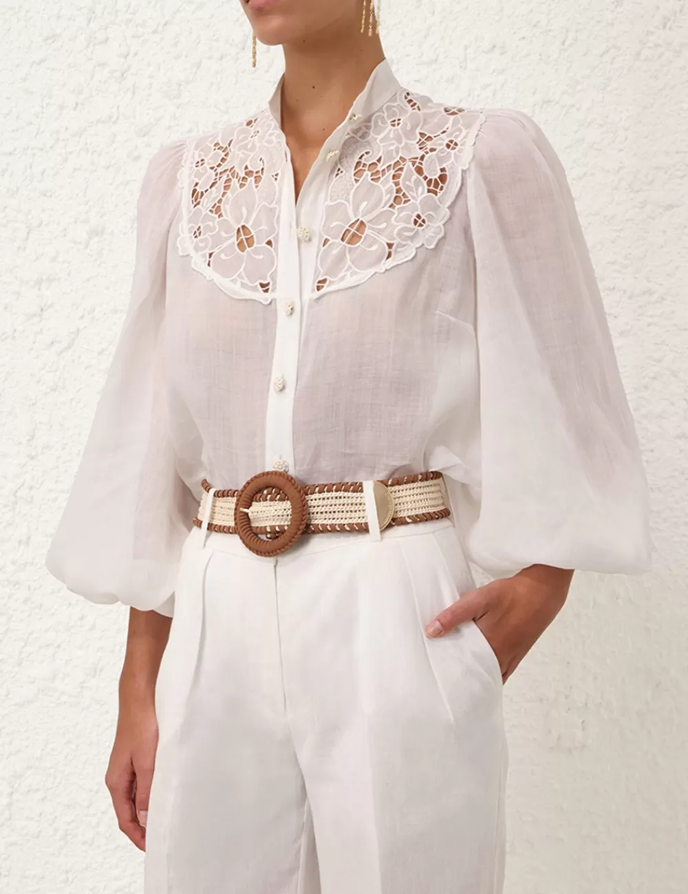 ZIMMERMANN Golden Embroidered Yoke Blouse