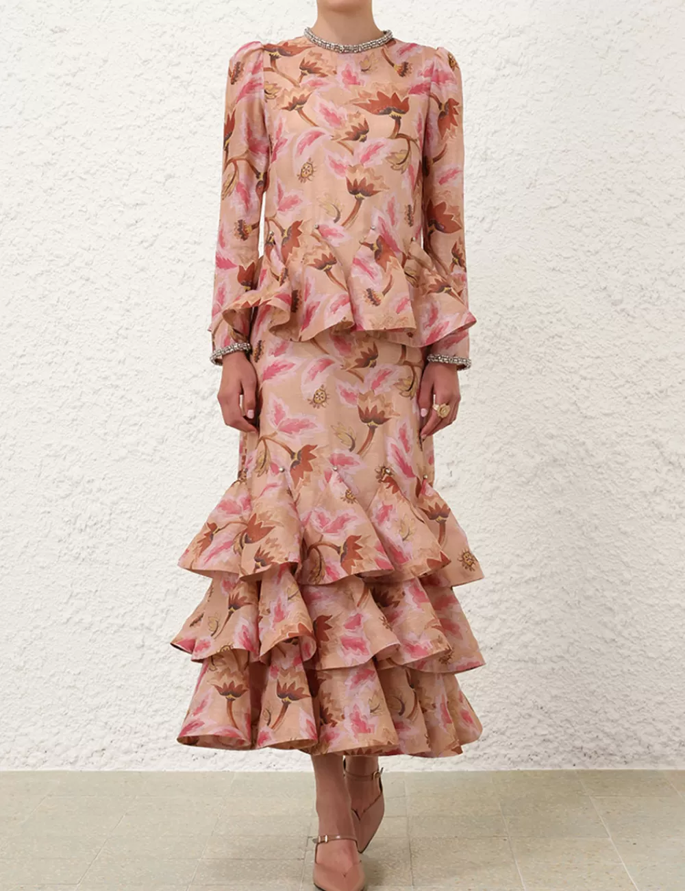 ZIMMERMANN Illustration Tiered Midi Dress