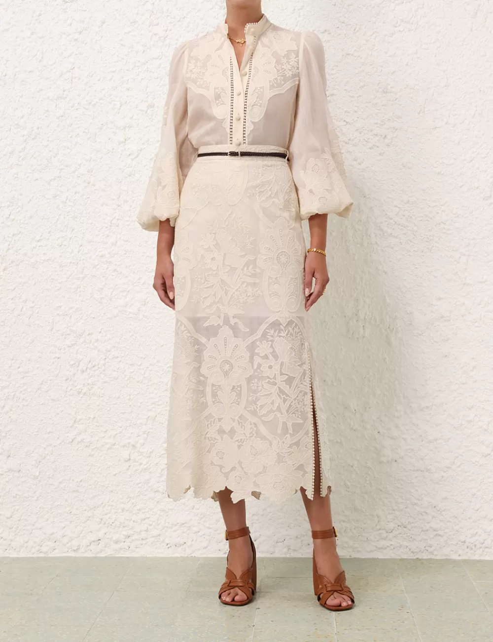 ZIMMERMANN Ottie Embroidered Midi Skirt