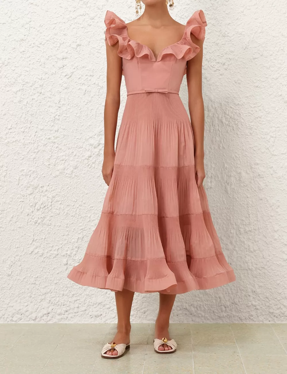 ZIMMERMANN Pleated Frill Midi Dress