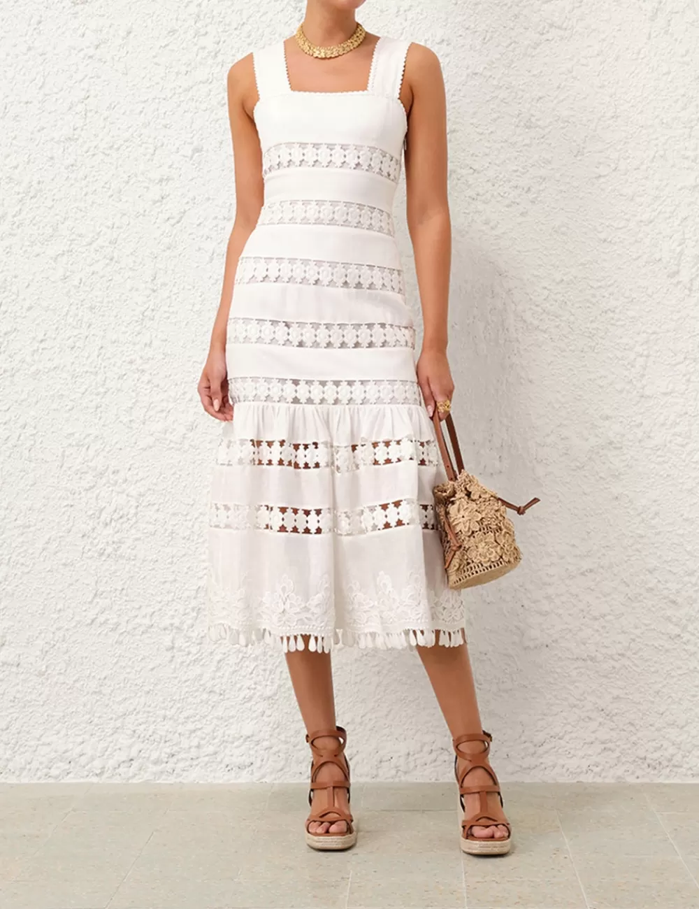 ZIMMERMANN Pop Trimmed Midi Dress