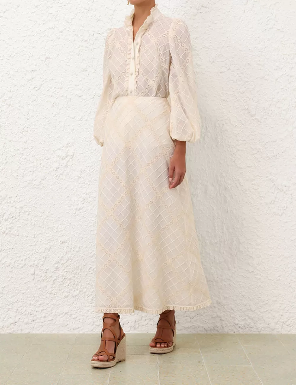 ZIMMERMANN Tallow Lace Trim Bias Skirt