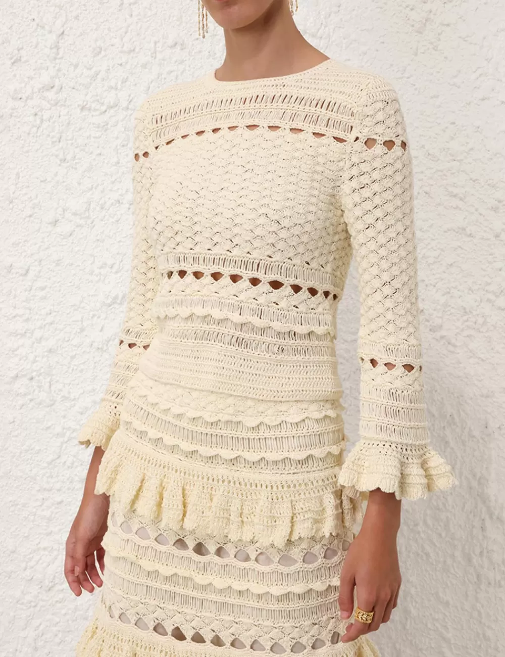 ZIMMERMANN Waverly Crochet Crew Neck Top